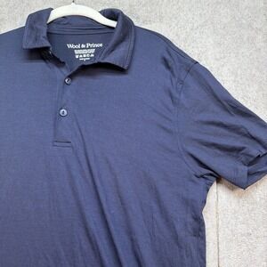 Wool & Prince Merino Wool Polo Shirt Men's Medium Navy Blue Short Sleeve